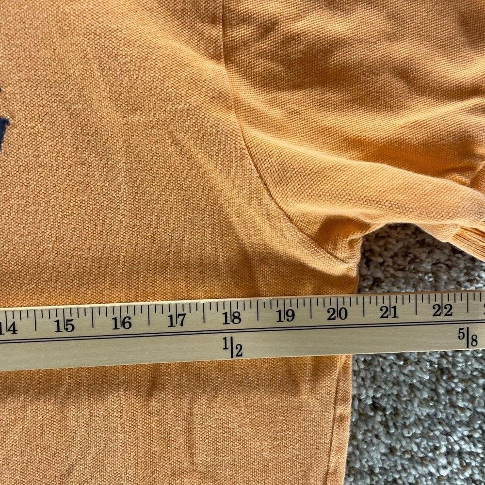 Polo‎ Ralph Lauren Polo Shirt Adult Medium Orange Knit Cotton Rugby Blue Pony - Picture 7 of 10